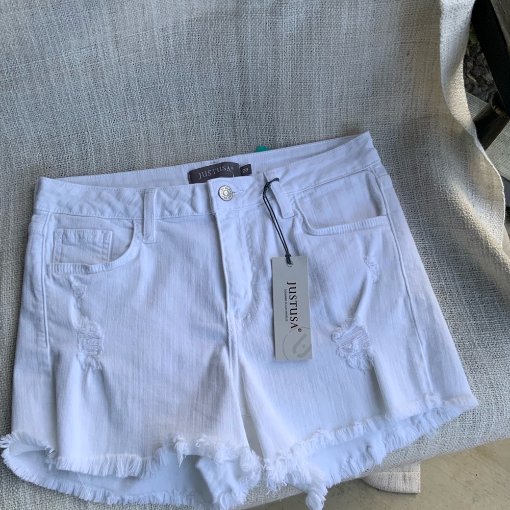 Just USA Bright White Frayed Jean Shorts